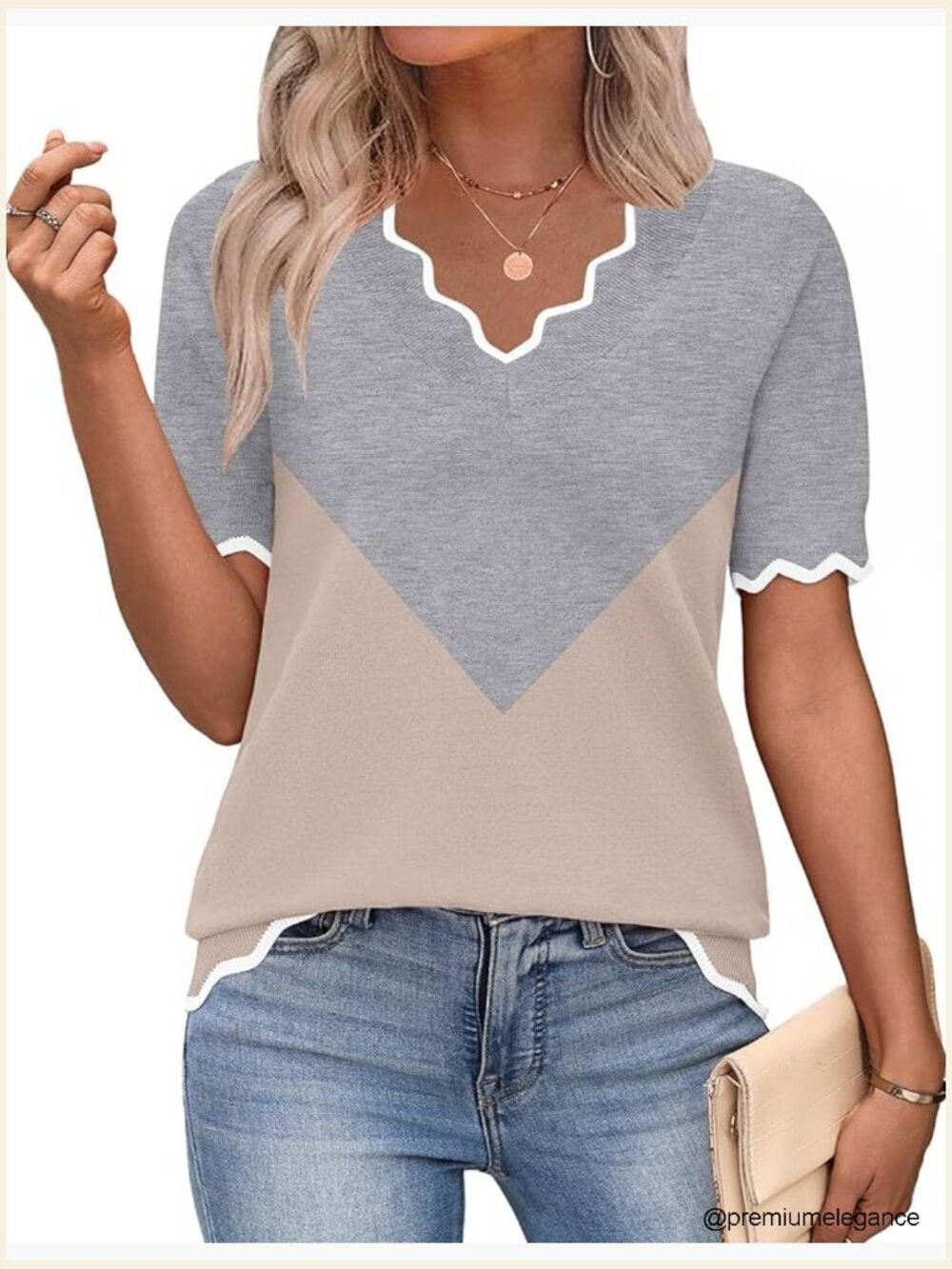 Women's Short Sleeve V-Neck Sweater Lightweight Knit Pullover Business Casual